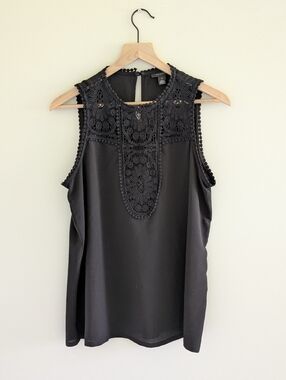 Halogen Lace & Crepe Black Sleeveless Top